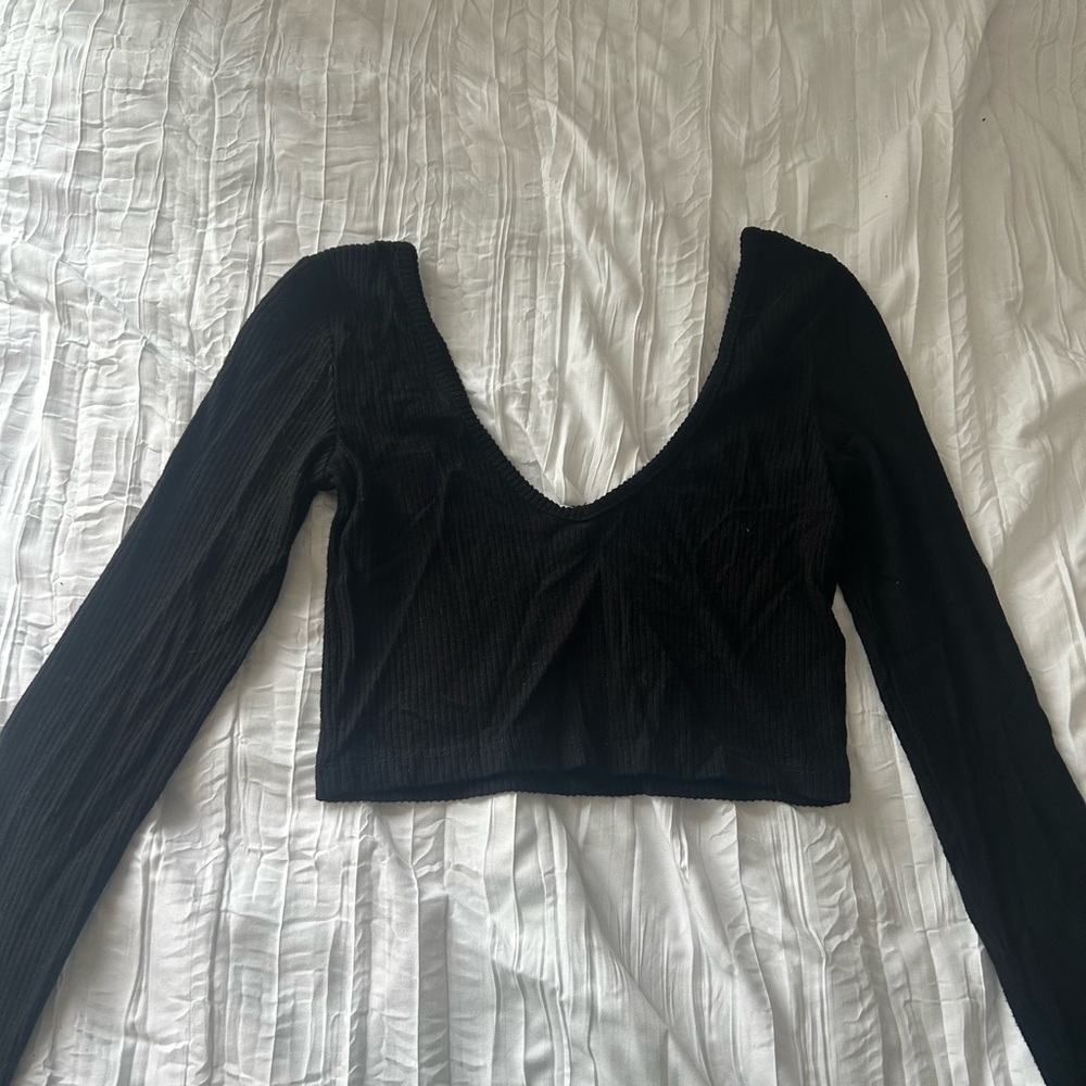 Adika Black Ribbed Long Sleeve Shirt